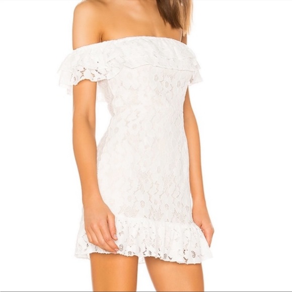Revolve Superdown Samantha Lace Off The Shoulder Mini Dress White Size M - Picture 4 of 6